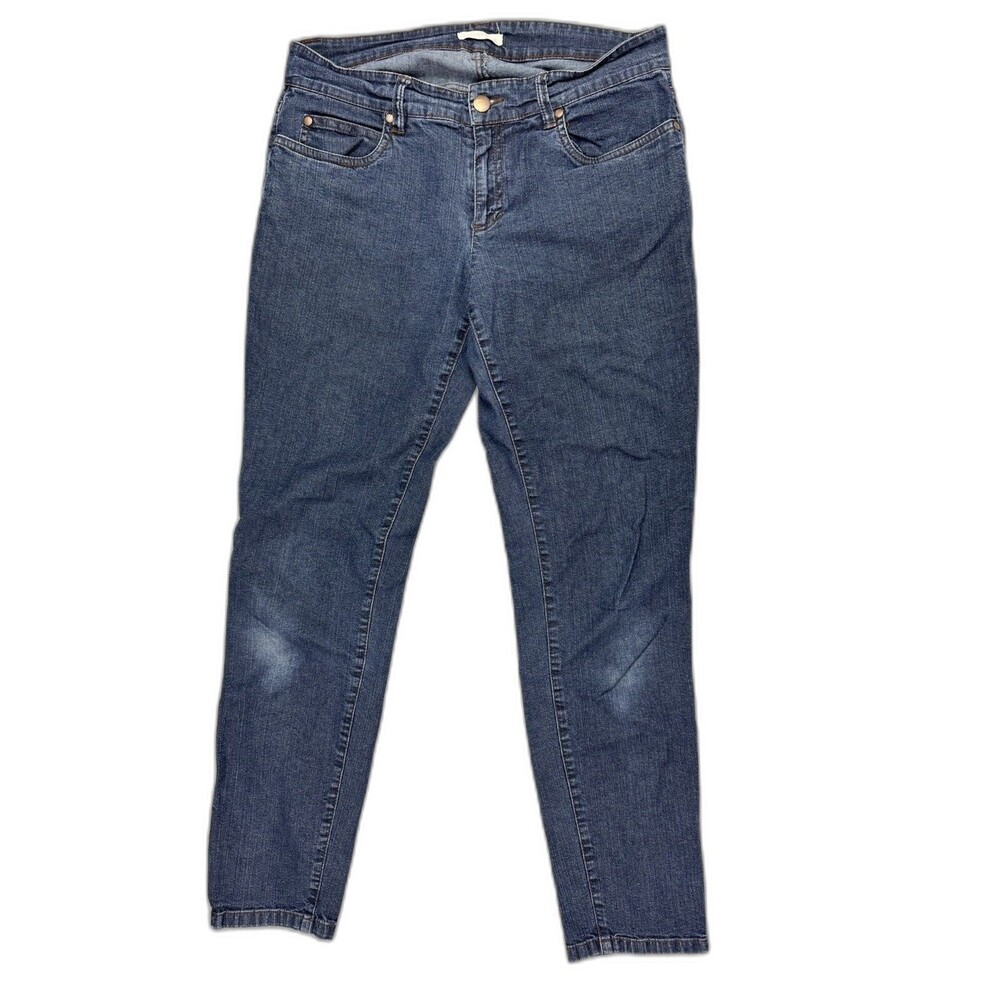 Eileen Fisher Size 6 Womens Jeans Skinny Zip Ankle Mid Rise Stretch Dark Wash